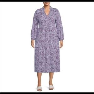 Terra & Sky Plus Size Blue Purple Floral Long Sleeve Midi SunDress Sun Dress